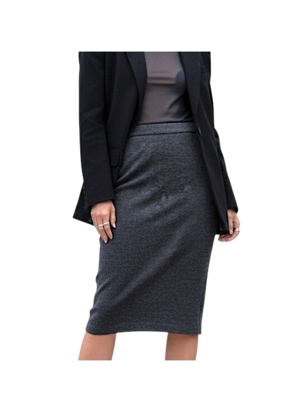 Uniqlo minimalist charcoal grey wool blend stretchy pull on pencil skirt S